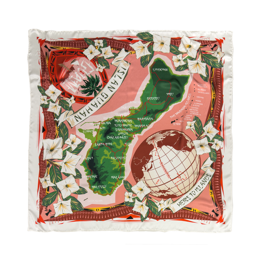 Silk Map of Guam Scarf (Pink)