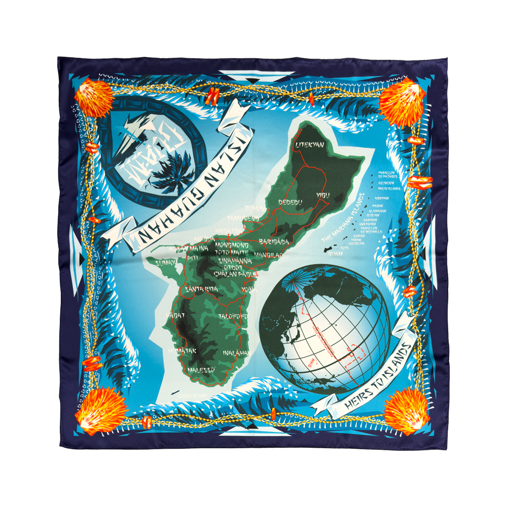 Silk Map of Guam Scarf (Blue)