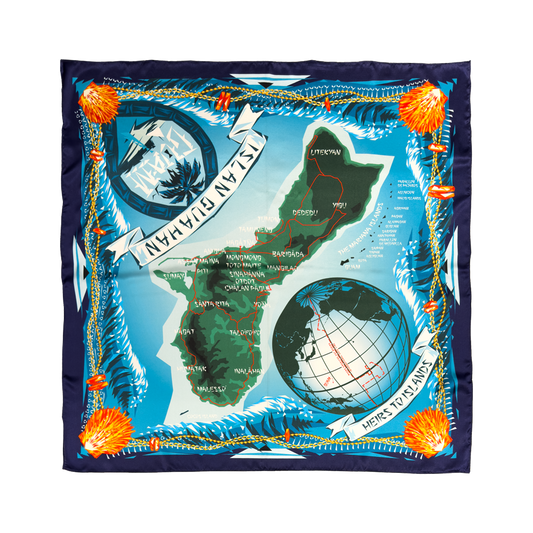 Silk Map of Guam Scarf (Blue)