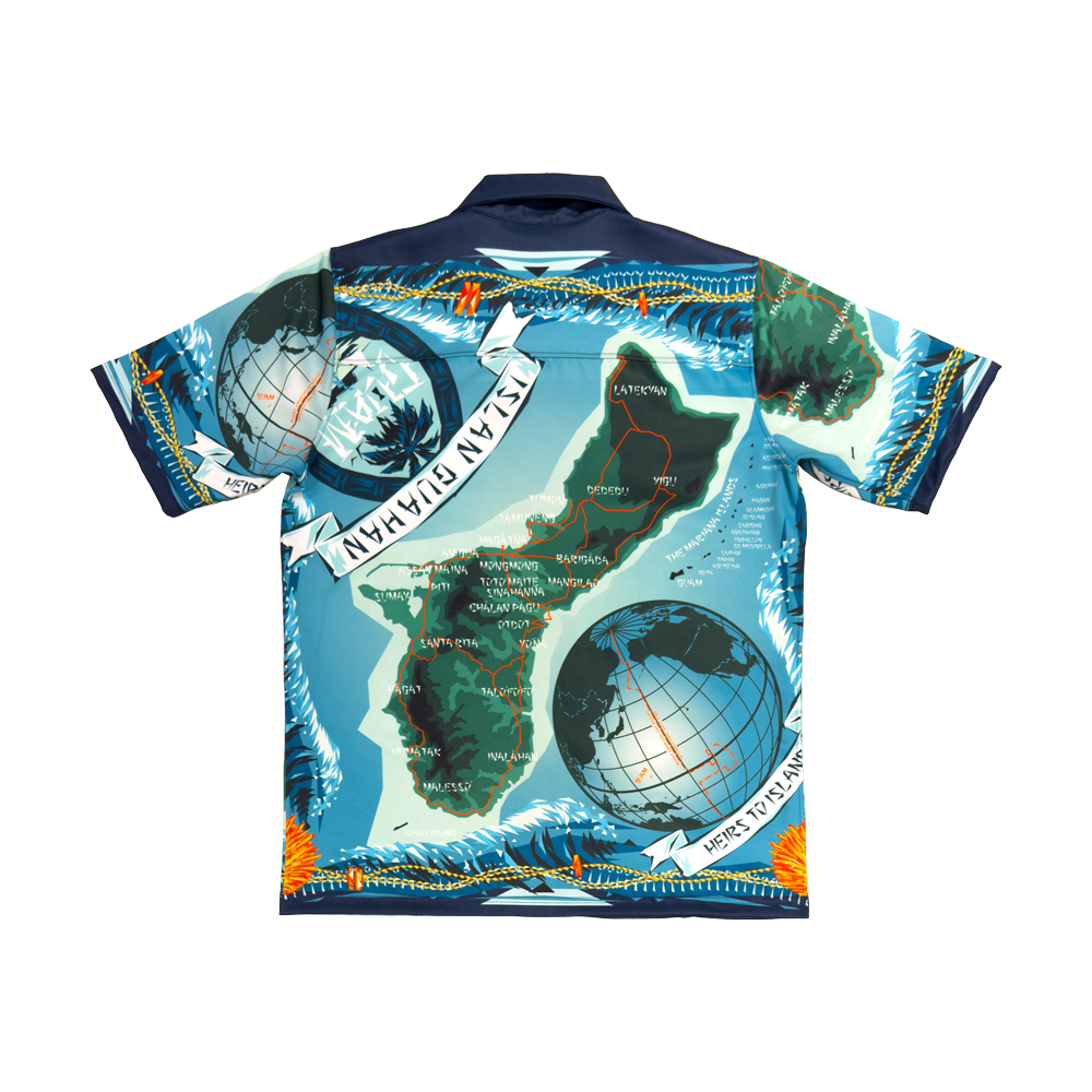 Blue Map of Guam S/S Button-up