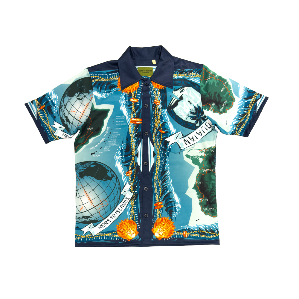 Blue Map of Guam S/S Button-up