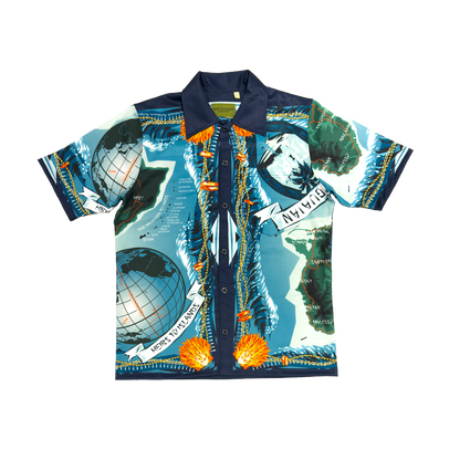 Blue Map of Guam S/S Button-up