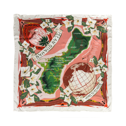 Silk Map of Guam Scarf (Pink)